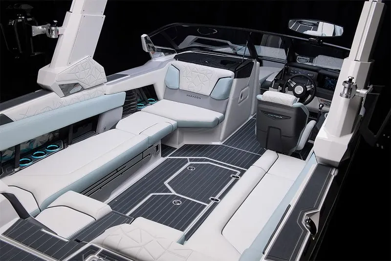 Slide: The Image of 2023 Nautique Super Air Nautique G25 Paragon interior with luxurious seating and advanced dashboard. - 20