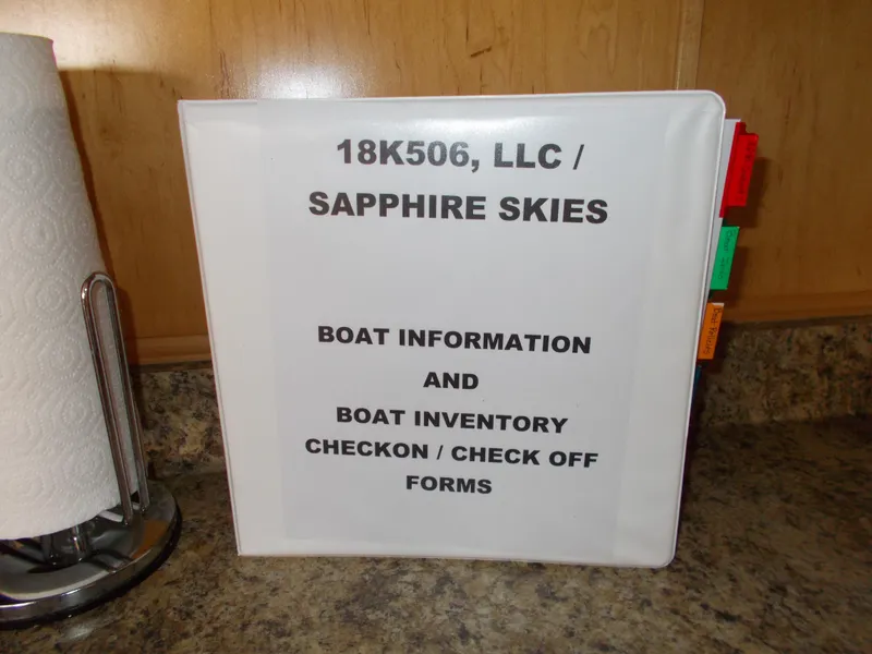Slide: The Image of Binder with boat information and inventory forms for 2006 American Waterways Sapphire Skies. - 17