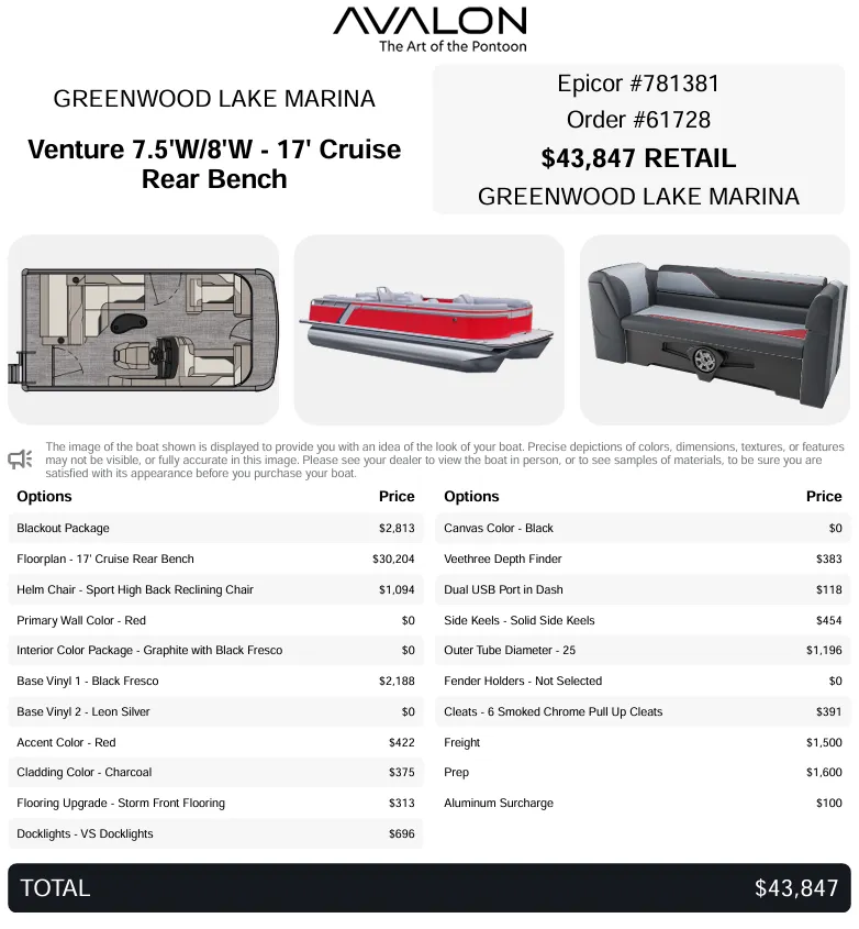 Slide: The Image of Avalon "Scarlet Shadow" Venture Cruise Rear Bench - 17 FT (16' Deck) 2027 - 14