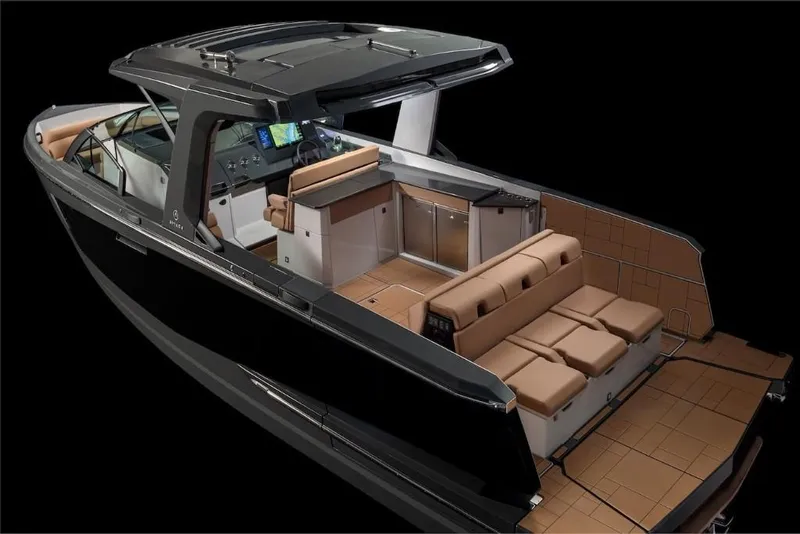 Slide: The Image of 2023 Aviara AV40 luxury boat with spacious seating and modern amenities. - 18