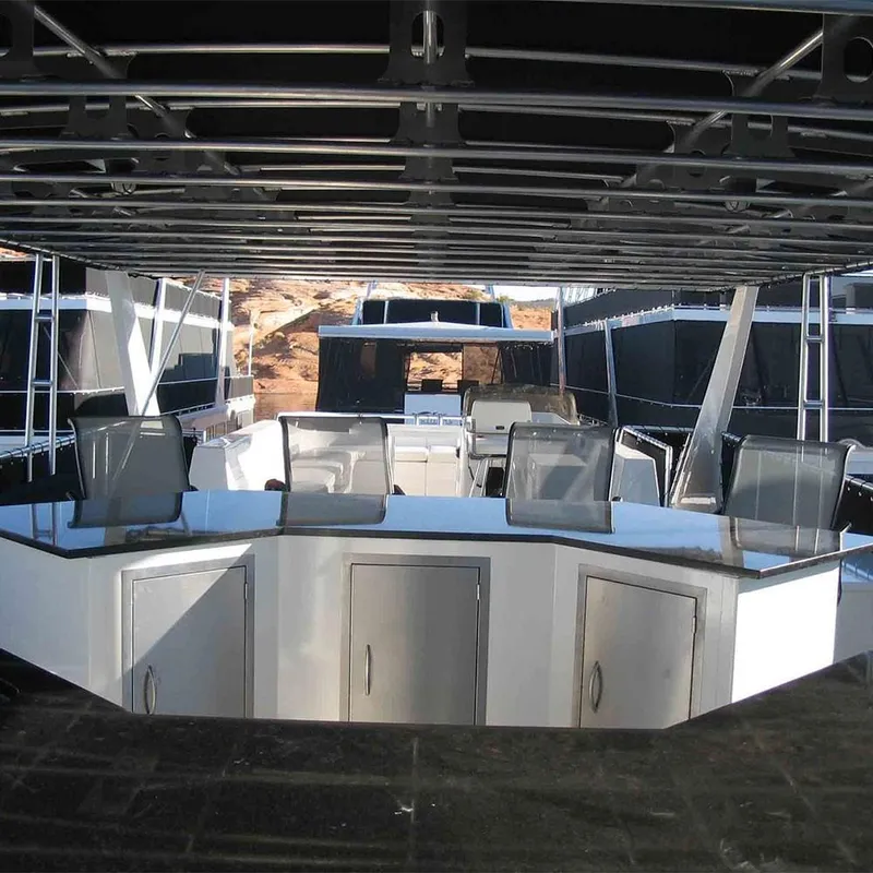 Slide: The Image of Interior of 2010 Bravada Dream Catcher Trip 14 houseboat with modern seating and storage. - 7