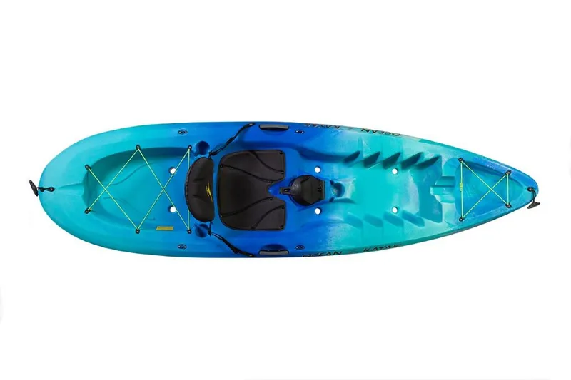 Slide: The Image of Ocean Kayak Malibu 9.5 2023 model, top view, blue sit-on-top kayak. - 17