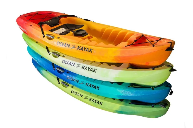 Slide: The Image of Stacked Ocean Kayak Malibu 9.5 kayaks in vibrant colors, 2023 model. - 20