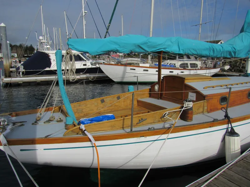 Slide: The Image of Classic 1957 Sparkman & Stephens K35 sailboat docked at marina. - 5