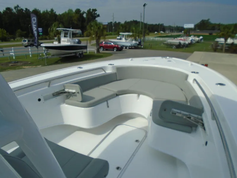 Slide: The Image of 2024 Cape Horn 27XS boat with spacious seating and modern design. - 10