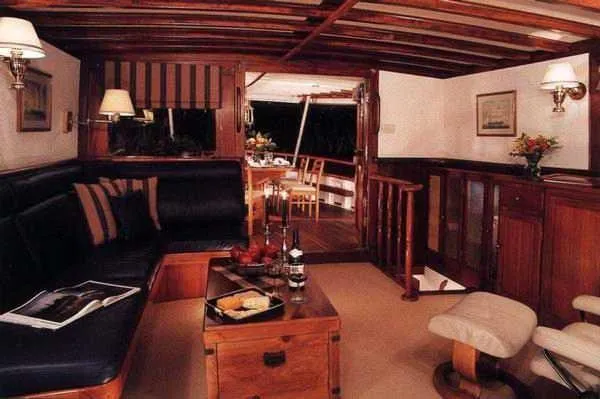 Slide: The Image of Luxurious interior of 1971 Southern Marine MALAHIDE Pilothouse LRC with elegant wood finishes. - 16