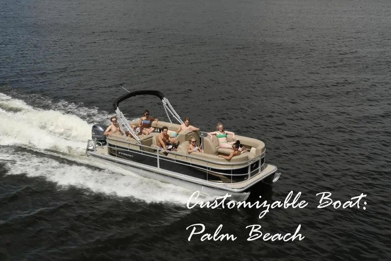 Slide: The Image of 2024 Starcraft 22 LX pontoon boat cruising with passengers on a lake. - 0