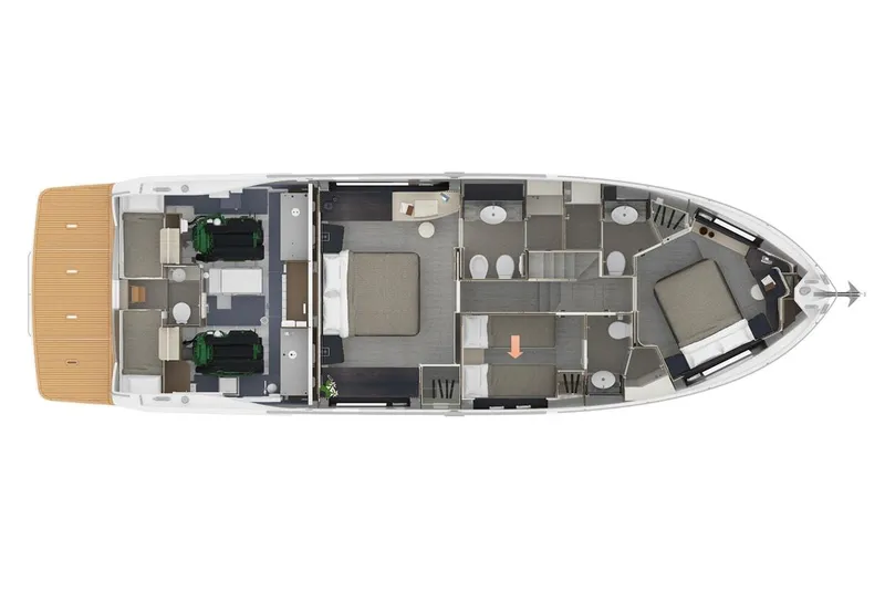 Slide: The Image of Top view of 2024 Absolute 58 Navetta yacht interior layout. - 24