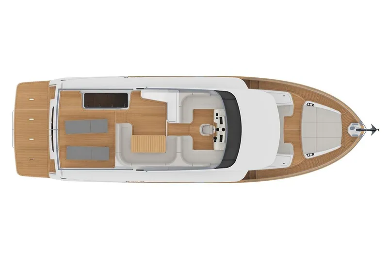 Slide: The Image of Top view of 2024 Absolute 58 Navetta yacht's deck layout. - 26