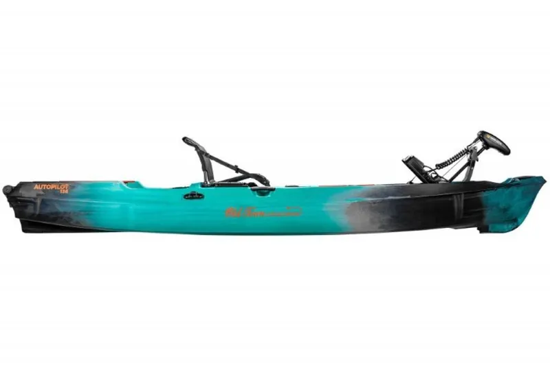 Slide: The Image of 2023 Old Town Sportsman Autopilot 136 kayak, teal and black, side view. - 8