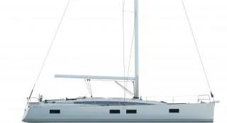 Slide: The Image of 2025 Jeanneau Yacht 65, side view, sleek design, white hull, modern sailing yacht. - 9
