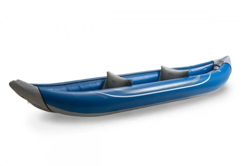Slide: The Image of Blue TomCat Tandem inflatable kayak, 2022 model, side view. - 0