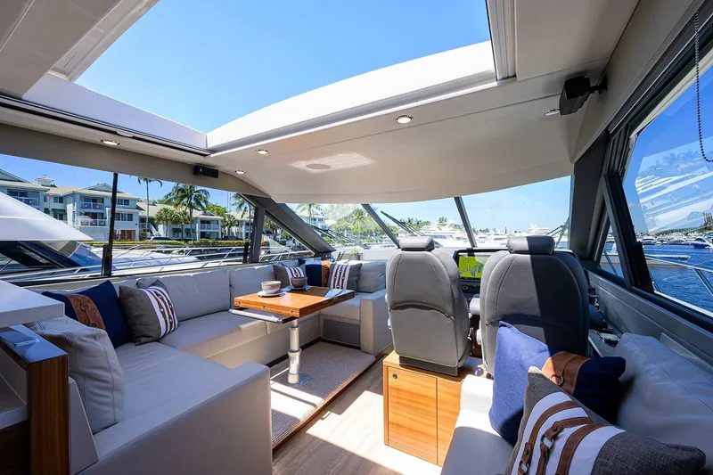 Slide: The Image of Luxurious interior of 2020 Maritimo X60 yacht with panoramic windows. - 23