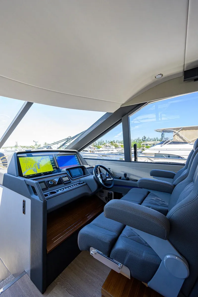 Slide: The Image of Interior view of Maritimo X60 cockpit, year 2020. - 25