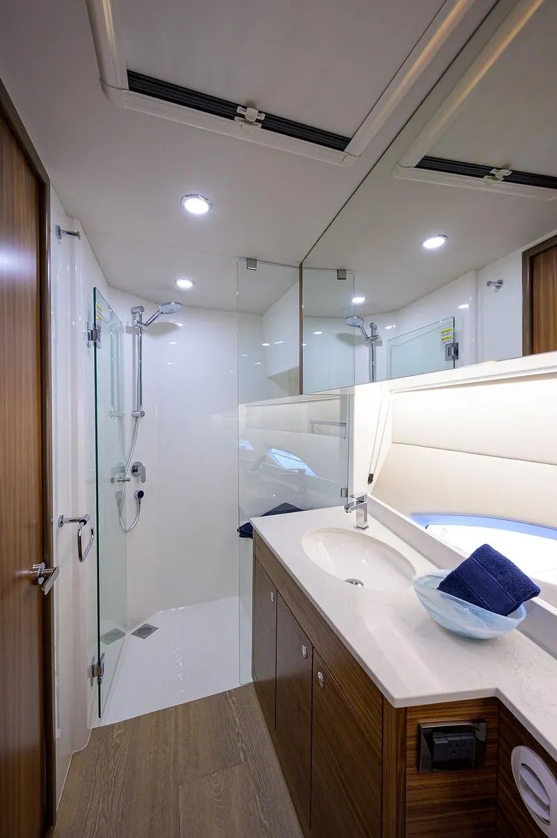 Slide: The Image of Luxurious bathroom on the 2020 Maritimo X60 yacht. - 29