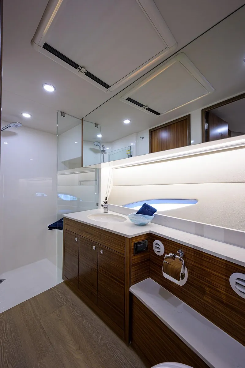 Slide: The Image of Luxurious bathroom on the 2020 Maritimo X60 yacht. - 30