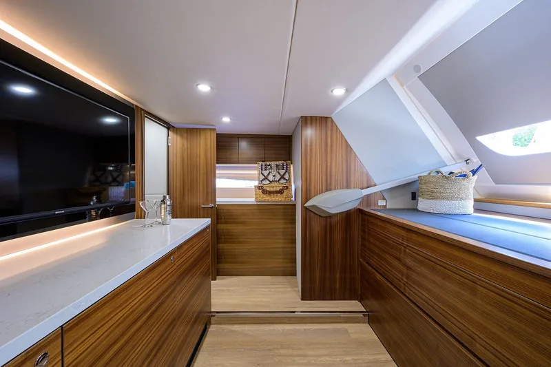 Slide: The Image of Interior of Maritimo X60 yacht, modern design, year 2020. - 44