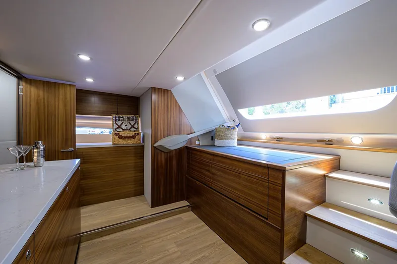 Slide: The Image of Interior of Maritimo X60 yacht, modern design, wood paneling, 2020 model. - 45