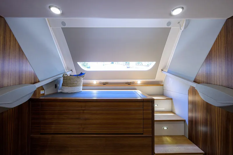 Slide: The Image of Interior of 2020 Maritimo X60 yacht with modern design and wood accents. - 48