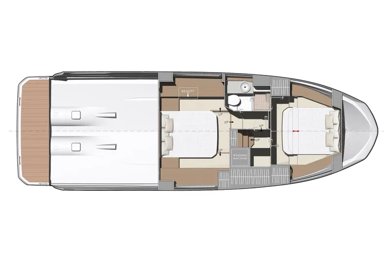 Slide: The Image of 2024 Prestige 420 yacht floor plan with two bedrooms and a bathroom. - 34