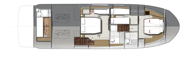Slide: The Image of Floor plan of the 2025 Prestige 520 S yacht, showcasing interior layout. - 44