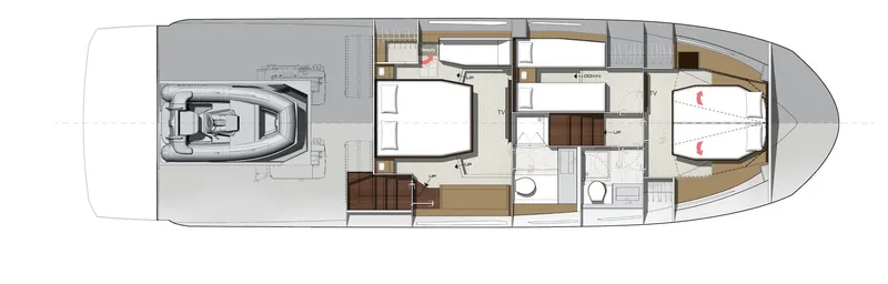 Slide: The Image of Floor plan of the 2025 Prestige 520 S yacht, showcasing interior layout and design. - 45