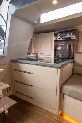 Slide: The Image of Modern kitchen interior of 2026 Saffier Se 37 Lounge yacht with sleek cabinetry and appliances. - 9