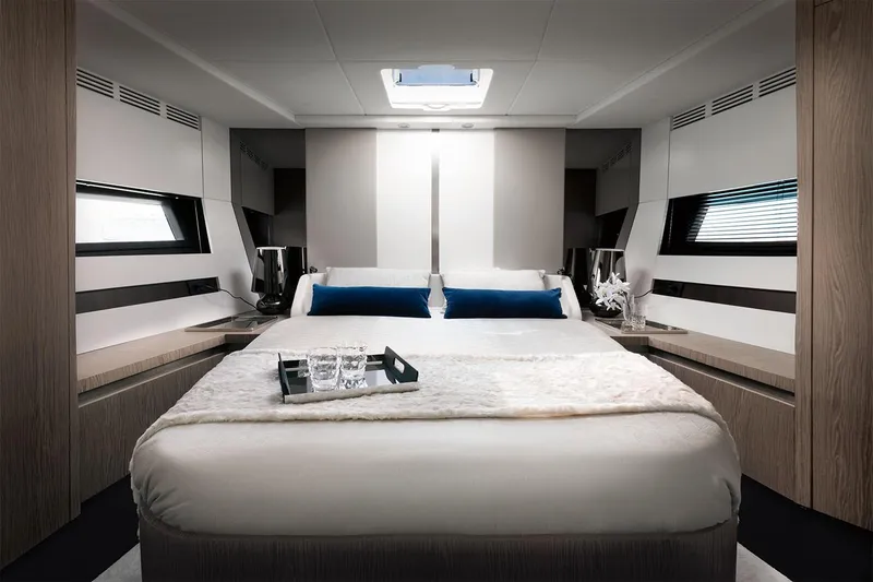 Slide: The Image of Luxurious bedroom interior of 2023 Azimut S6 Sportfly yacht with modern design. - 10