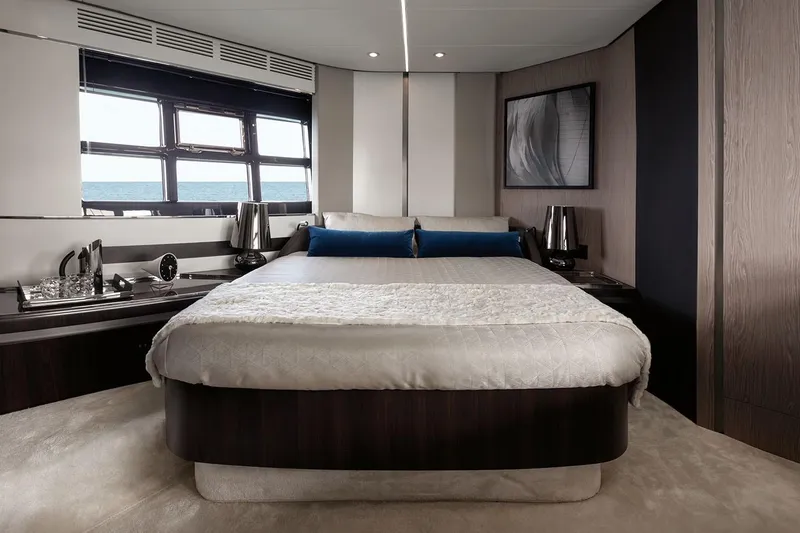 Slide: The Image of Luxurious bedroom interior of 2023 Azimut S6 Sportfly yacht with ocean view. - 12