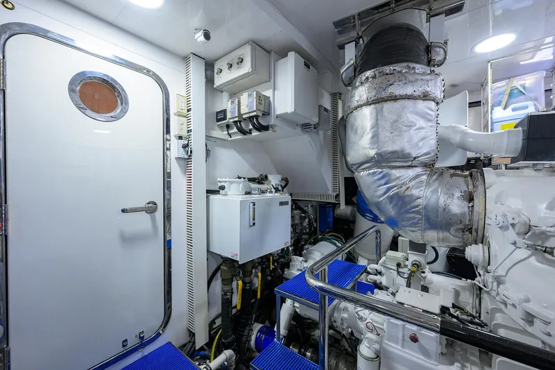 Slide: The Image of Engine room of 2013 Ocean Alexander Sky Lounge yacht, featuring machinery and control systems. - 107