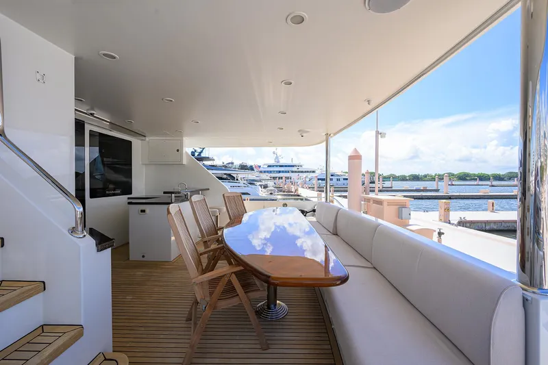 Slide: The Image of Luxurious 2013 Ocean Alexander Sky Lounge yacht deck with seating and ocean view. - 3