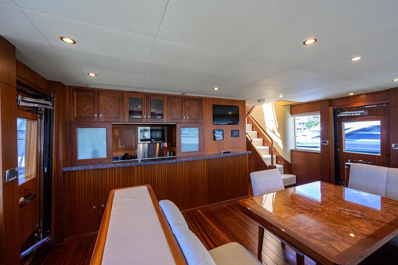 Slide: The Image of Luxurious interior of 2013 Ocean Alexander Sky Lounge yacht with wood finishes and modern amenities. - 42