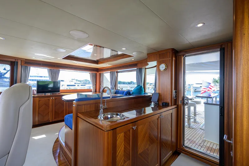 Slide: The Image of Luxurious interior of 2013 Ocean Alexander Sky Lounge yacht with elegant wood finishes and modern amenities. - 93