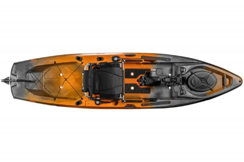 Slide: The Image of 2023 Old Town Sportsman PDL 120 kayak, top view, orange and black. - 4