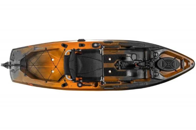 Slide: The Image of 2023 Old Town Sportsman PDL 106 kayak, top view, orange and black. - 2