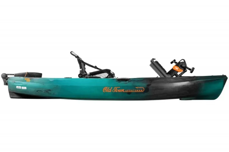 Slide: The Image of 2023 Old Town Sportsman PDL 106 kayak in teal and black. - 5