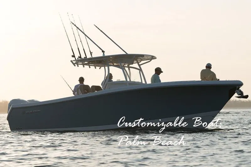 Slide: The Image of 2024 Sailfish 320 CC boat on water, customizable in Palm Beach. - 0