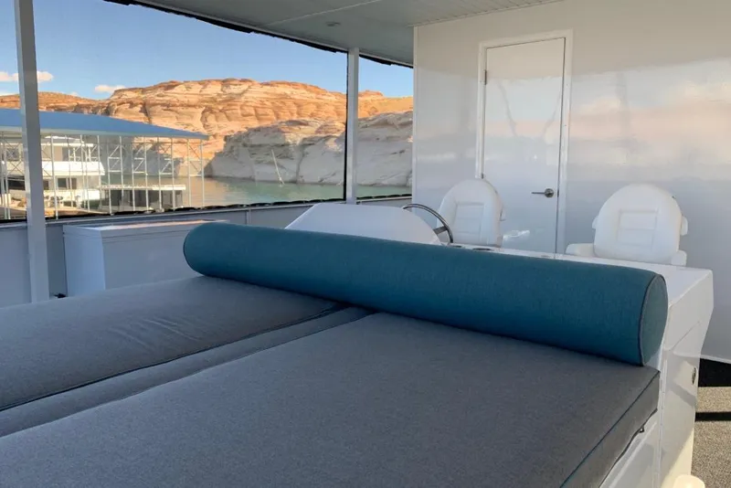 Slide: The Image of Luxurious Adonia Harmony Share 2 houseboat interior with scenic lake view, 2020 model. - 25