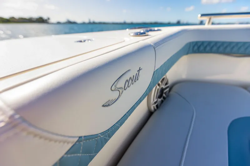 Slide: The Image of Close-up of Scout 260 LXF boat seating, 2026 model. - 5