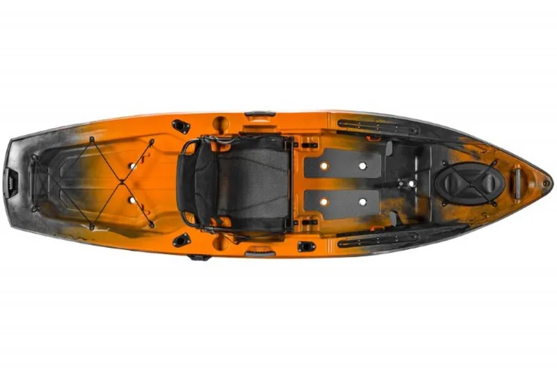 Slide: The Image of 2023 Old Town Sportsman 106 kayak, top view, orange and black. - 3
