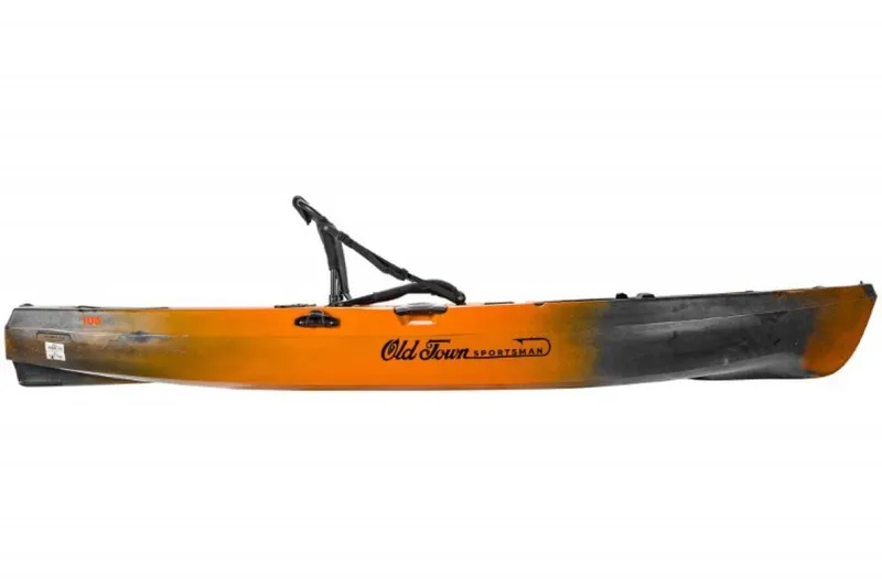 Slide: The Image of 2023 Old Town Sportsman 106 kayak, orange and black, side view. - 5
