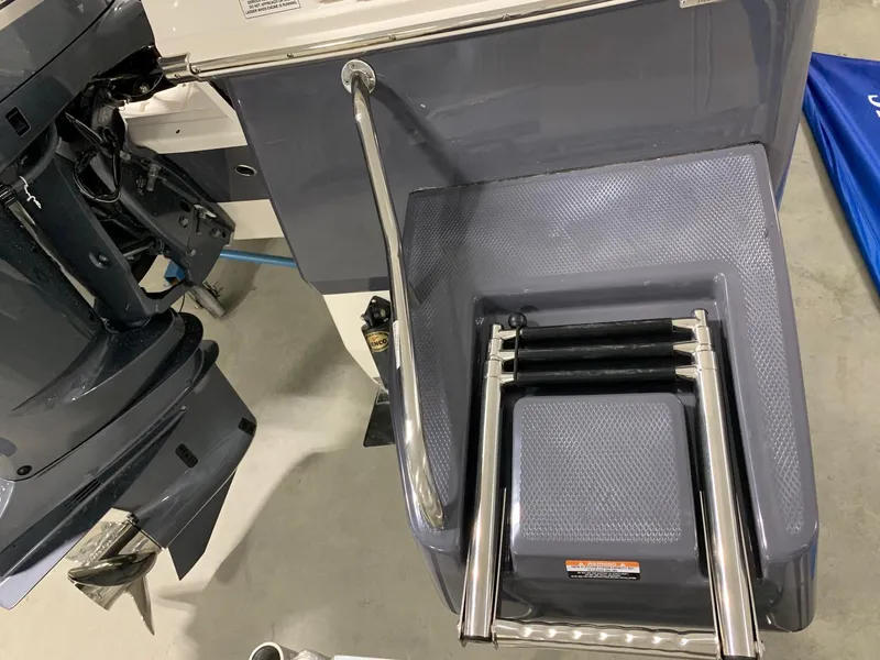 Slide: The Image of 2024 Robalo 246 Cayman boat with swim platform and ladder. - 15