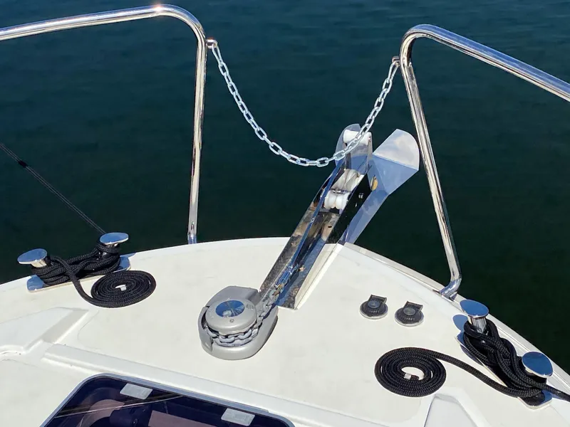 Slide: The Image of Bow of 2018 Custom Emerald Bay 36 yacht with anchor and chain. - 10