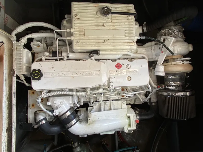 Slide: The Image of 2018 Custom Emerald Bay 36 engine compartment with Cummins diesel engine - 39