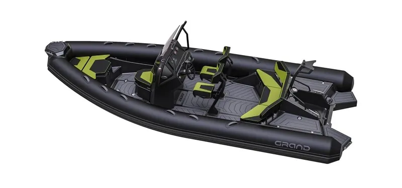 Slide: The Image of 2024 Grand D600 inflatable boat with black and green design. - 10