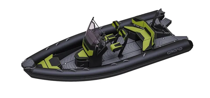 Slide: The Image of 2024 Grand D600 inflatable boat with black and green design. - 11