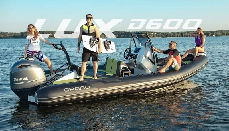 Slide: The Image of 2024 Grand D600 luxury boat with Yamaha engine on a lake. - 16