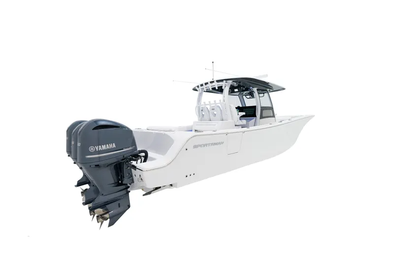 Slide: The Image of 2025 Sportsman Open 352 Center Console boat with Yamaha outboard engines. - 3
