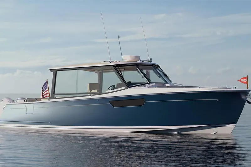 Slide: The Image of 2023 MJM 3 boat on calm water with clear sky background. - 3