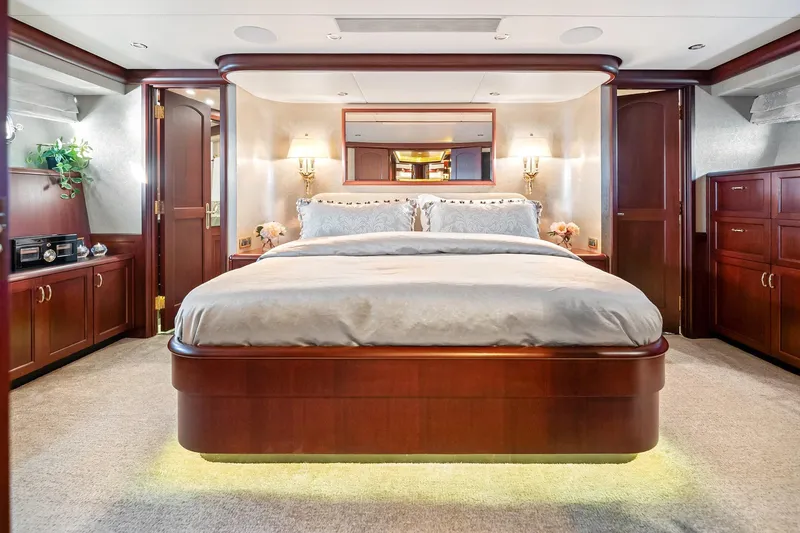 Slide: The Image of Luxurious bedroom in 2002 NorthCoast Pilothouse Motoryacht with elegant wood furnishings. - 44